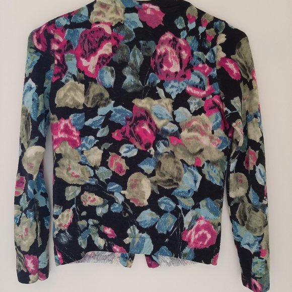 talbots petites SP 100% merino wool floral cardigan - Picture 2 of 2
